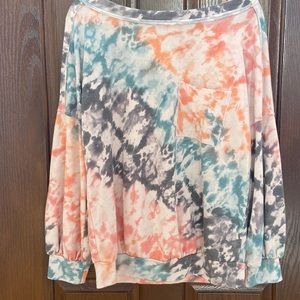 Pink Lily Tie Die Terry Cloth Top
